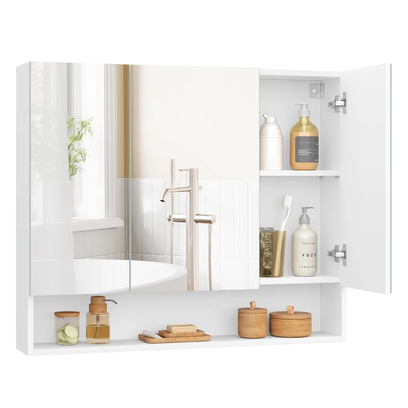 Armadietto da Bagno Mobile con Ante a Specchio 16,5 x 90 x 75 cm Bianco Nuvola