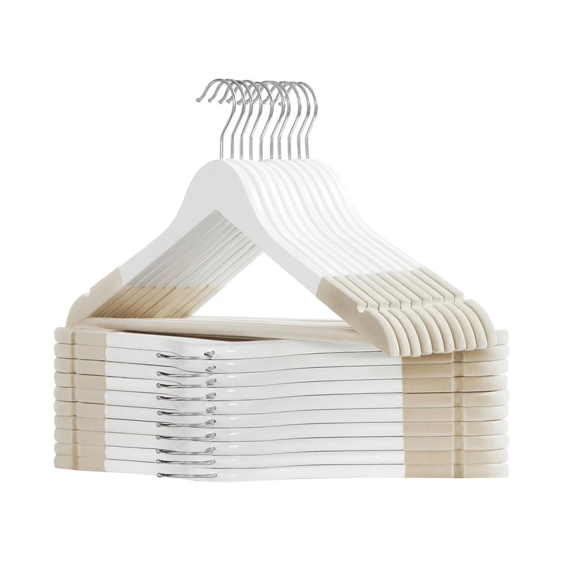 Set di 20 Grucce Appendiabiti in Legno e Velluto Bianco