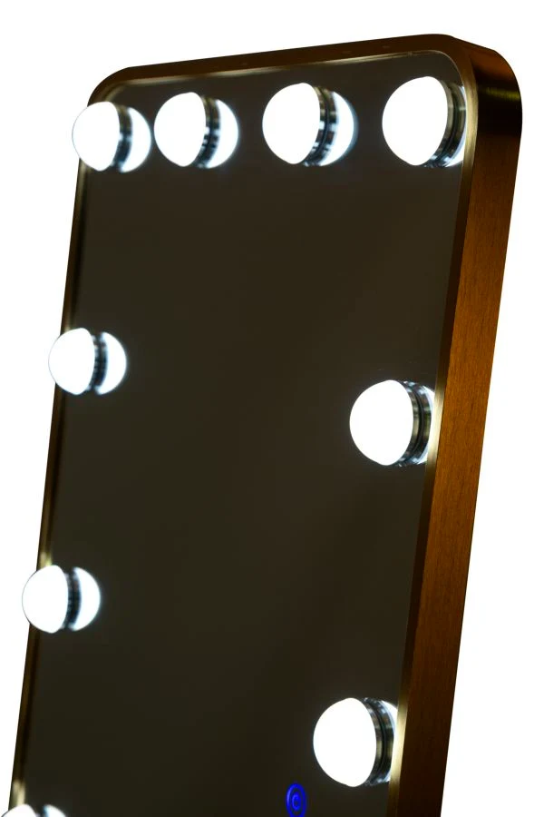 Specchio da Terra LED Hollywood Rett, 50x5x160 cm in Alluminio e Specchio Oro