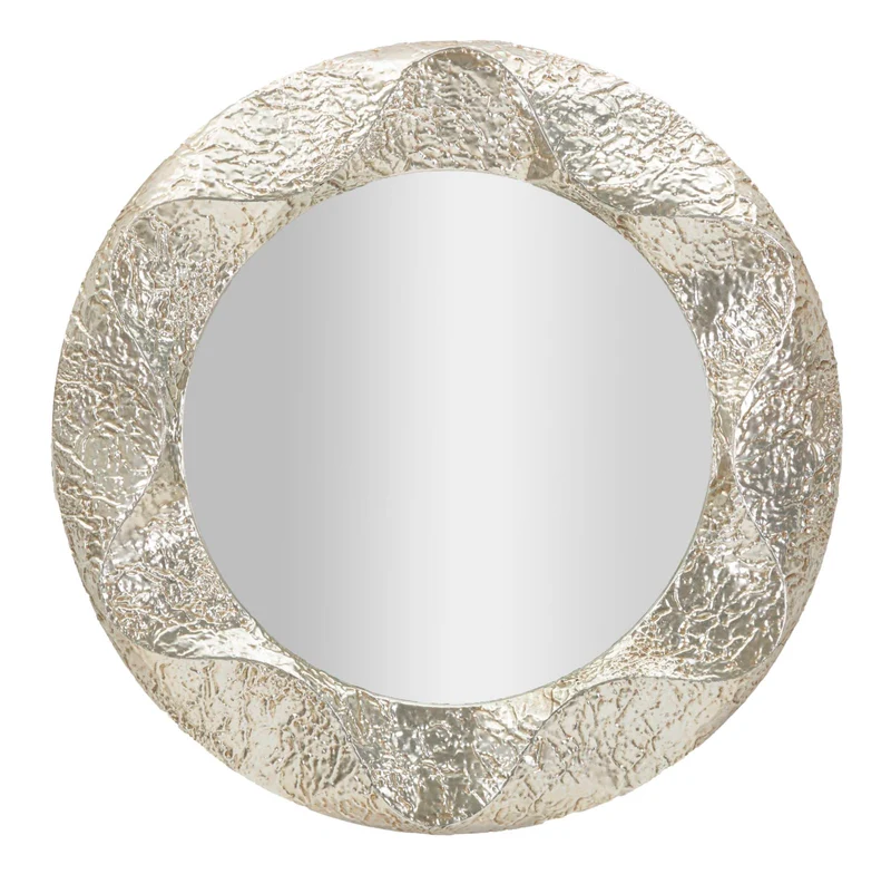 Specchio Argelux Rotondo 104x7x104 cm in Ferro e Specchio e MDF Argento