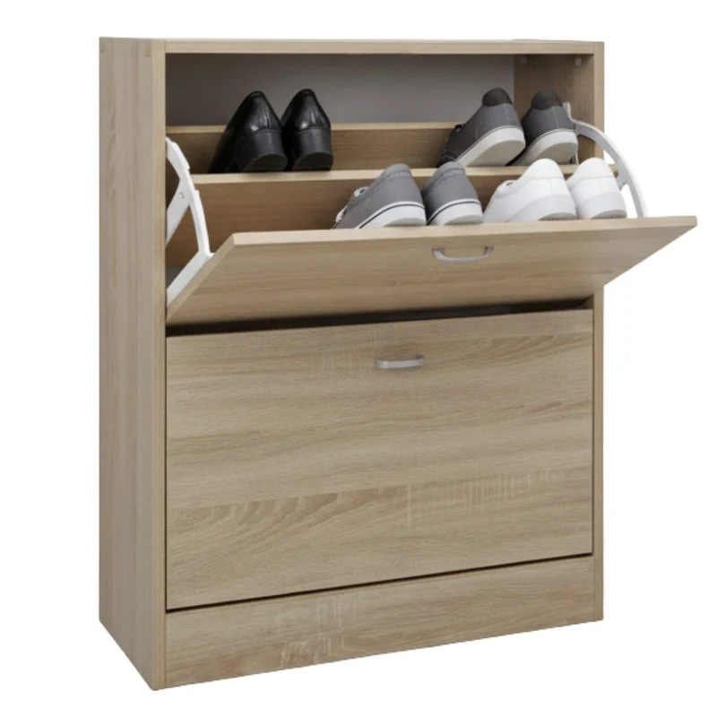 Scarpiera in MDF Melaminico 2/3/4/5 ripiani, Ante a Ribalta, Rovere Bianco Cemento