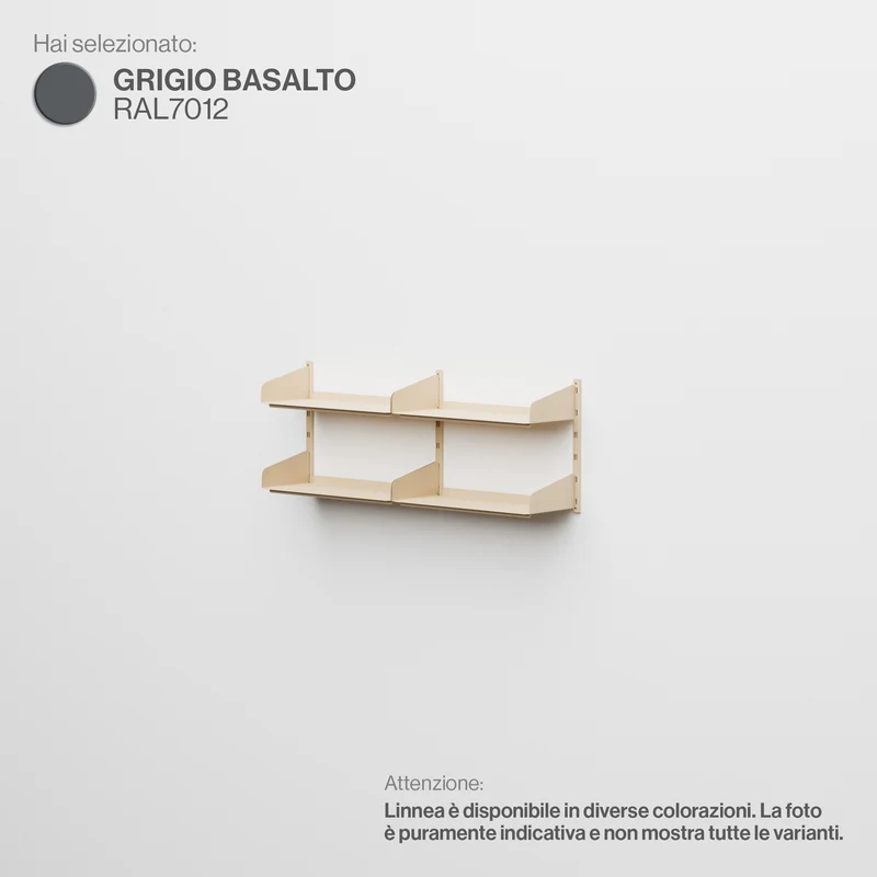 Linnea - Sistema Modulare a Parete con 4 mensole da 60 cm, Campata doppia - Grigio Basalto (RAL7012)