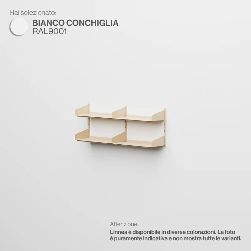 Linnea - Sistema Modulare a Parete con 4 mensole da 60 cm, Campata doppia - Bianco Conchiglia (RAL9001)