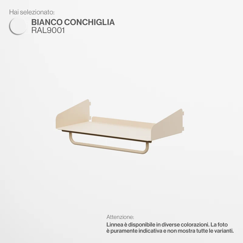 Linnea - Mensola con Barra Appendiabiti - Larghezza 60 cm, profondità 29 cm - Bianco Conchiglia
