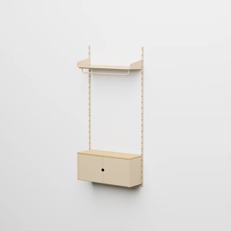 Linnea - Sistema Modulare a Parete con Barra Appendiabiti e Modulo Contenitore, Campata Singola (larghezza 90 cm) - Beige Luxor (COD01183)