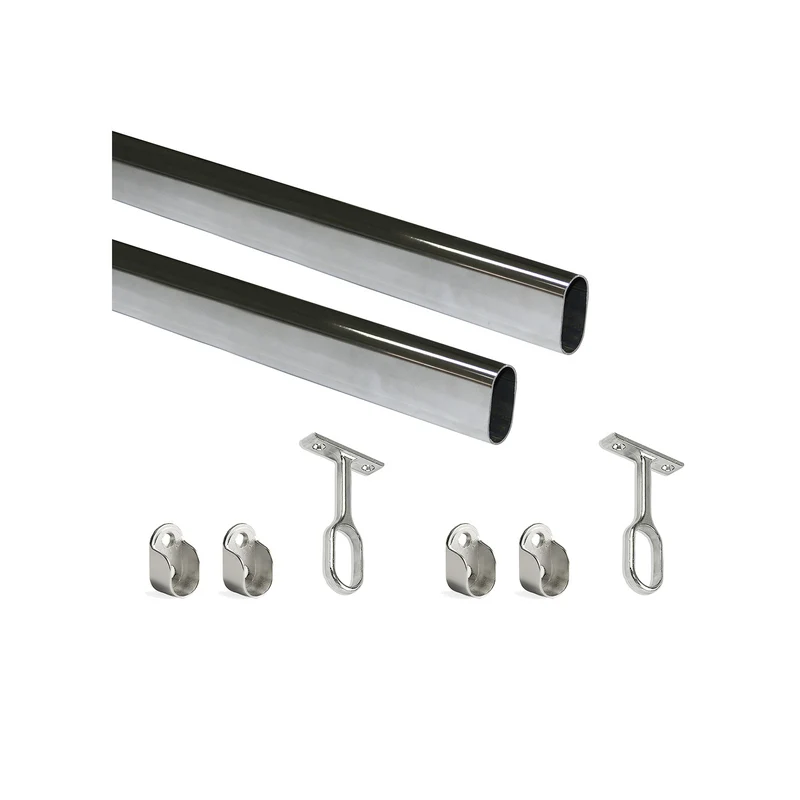 Set 2 Aste Per Armadio Con 2 Guide Ovali 1,15m Cromato Lucido