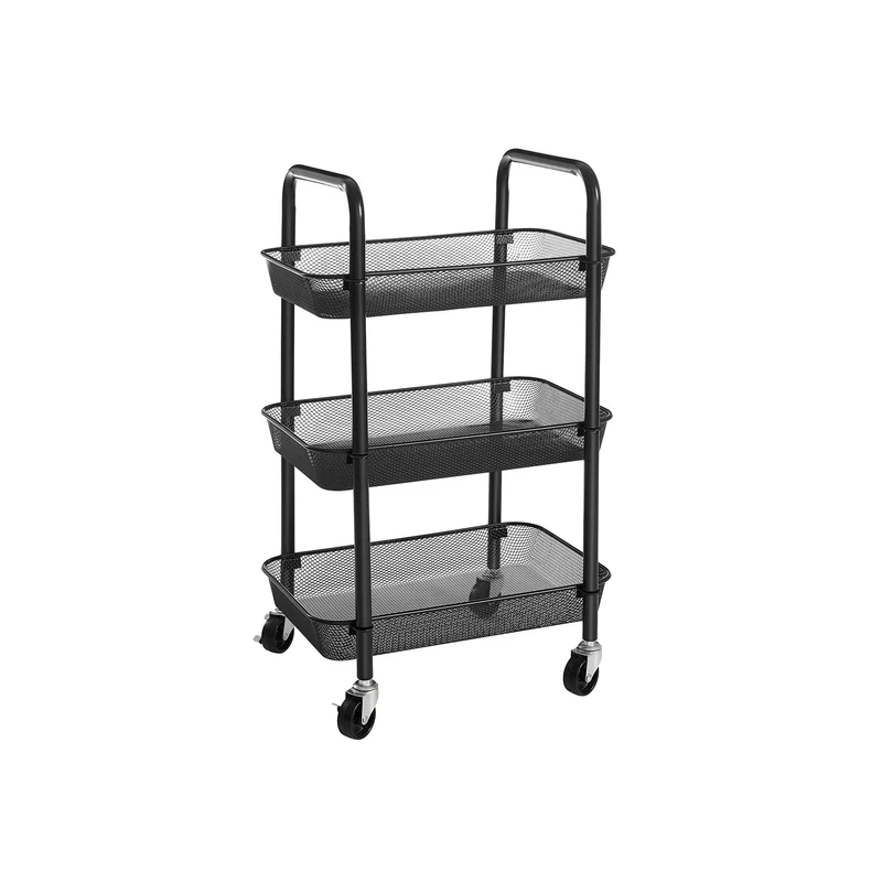 Carrello Portaoggetti a 3 Ripiani Nero