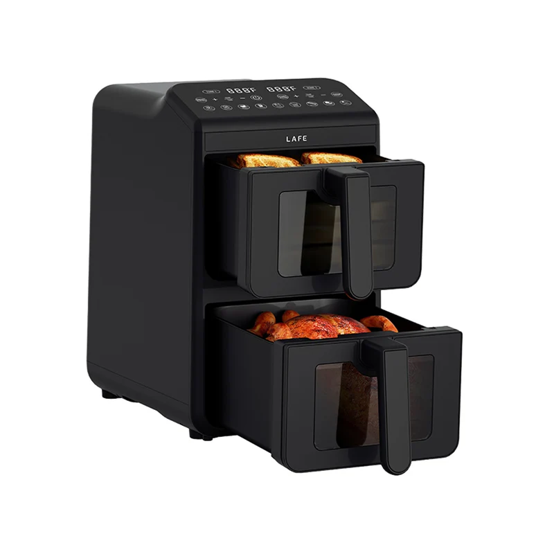 Friggitrice senza olio LAFE, air fryer, 2 camere da 5 L, potenza 2460 W, display LCD, Dual Fry