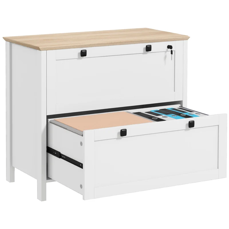 EasyComfort Armadietto Portadocumenti con 2 Cassetti per Cartelle A4, Serratura e Chiavi, 76x40x76cm, Bianco
