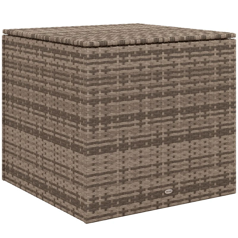 EasyComfort Baule da Esterno in Rattan PE e Acciaio con Fodera Interna, 75x75x70 cm, Nero e color Sabbia