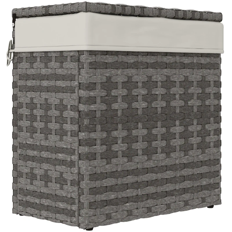 EasyComfort Cesta Contenitore da Giardino e Casa in Rattan con Tessuto Interno, 57x34x62cm, Grigio
