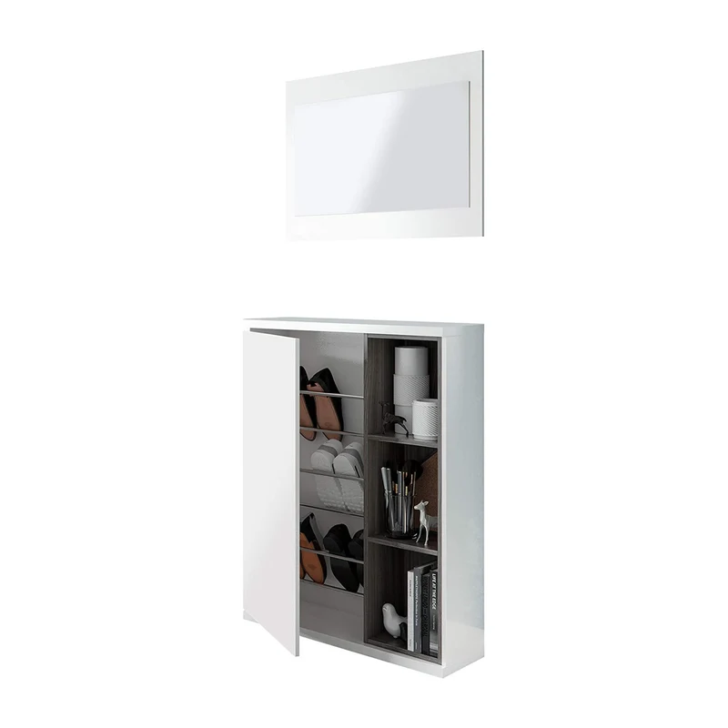 Scarpiera Con Specchio Bianco 79x25x108cm
