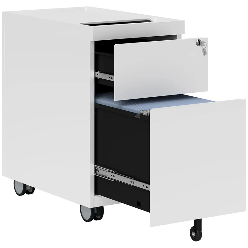 EasyComfort Schedario per Ufficio con 2 Cassetti, Fessura a Busta e Barra per Appendere, in Acciaio, 30x50x53.5 cm, Bianco