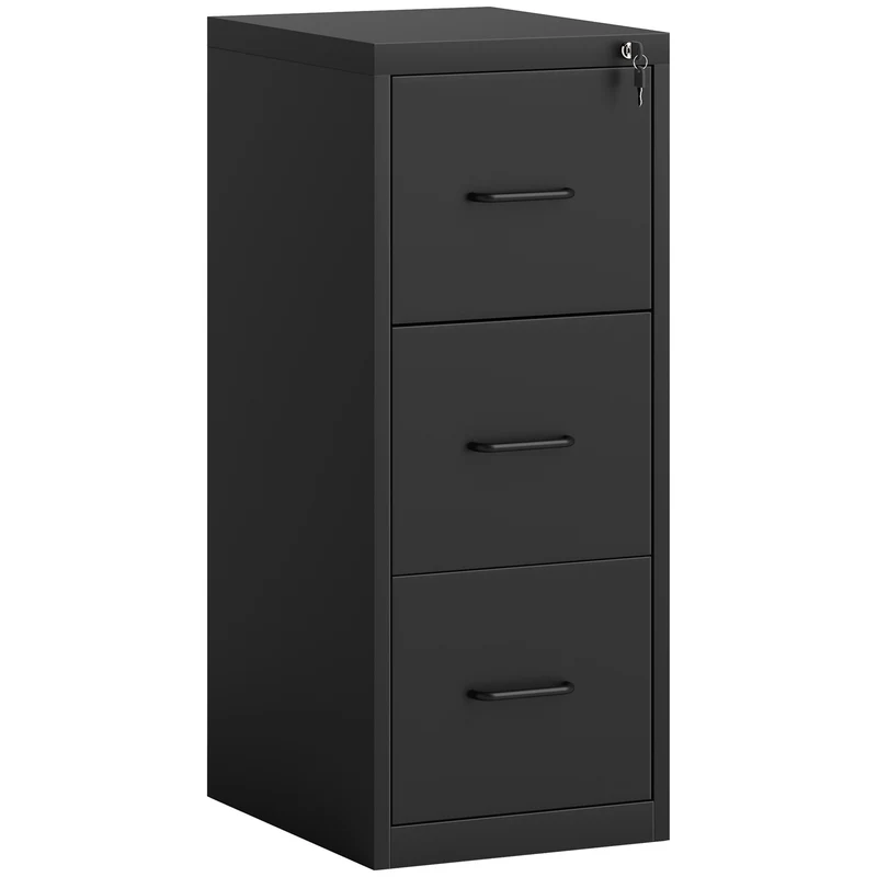 EasyComfort Schedario Portadocumenti Minimal a 3 Cassetti con Barra Regolabile, in Acciaio, 36.5x46.2x99 cm, Nero