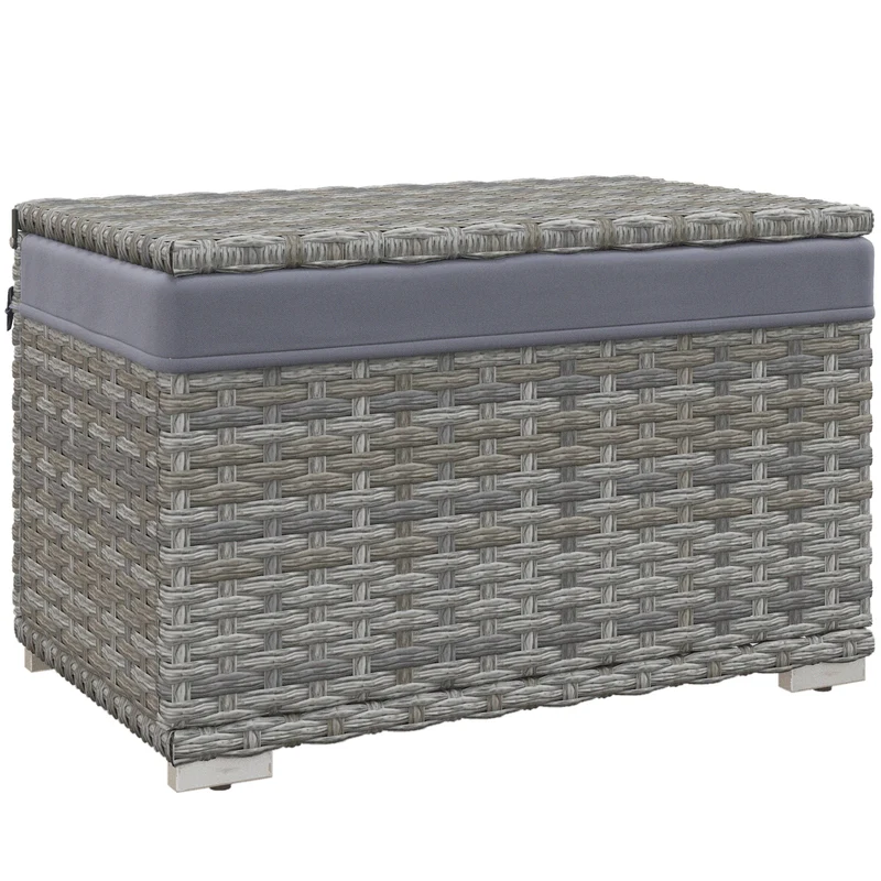 EasyComfort Baule da Giardino in Rattan PE con Rivestimento Interno in Tessuto Impermeabile, 76x45x48 cm, Grigio