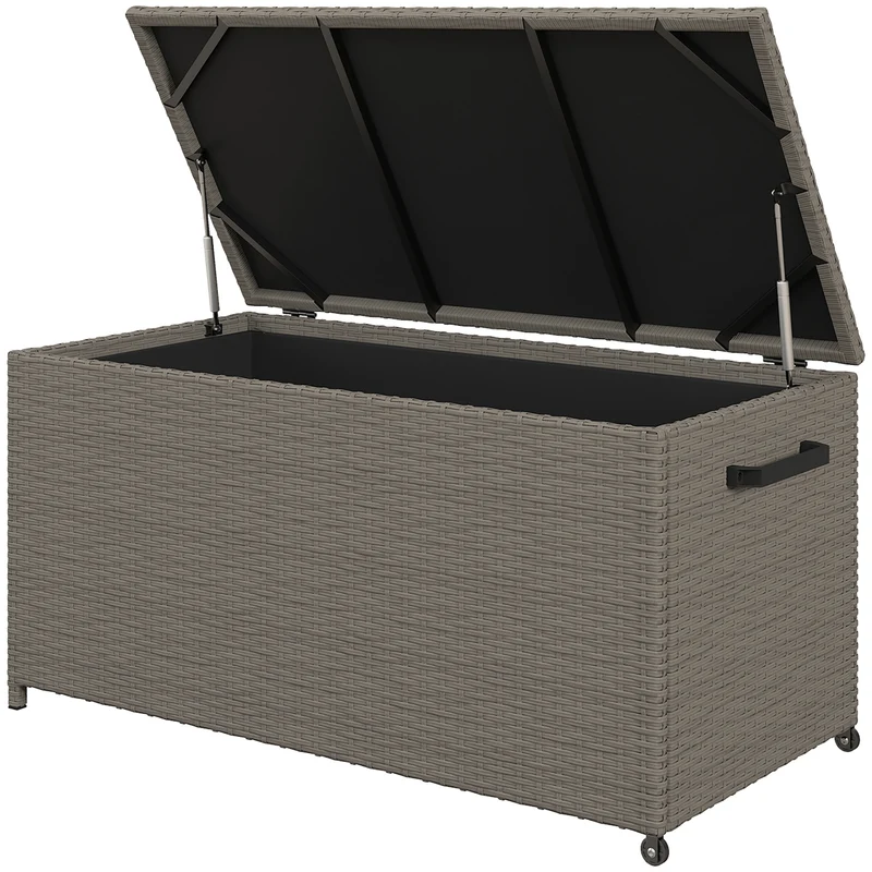 EasyComfort Baule da Esterno da 184L in Rattan PE con Ruote e Rivestimento Interno Impermeabile, 102x52x52 cm, Grigio