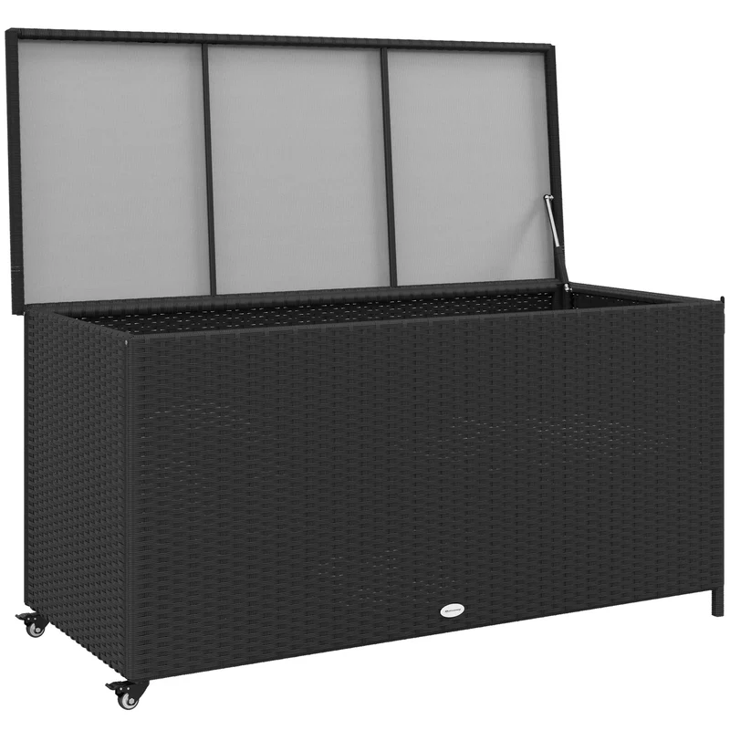 EasyComfort Baule da Giardino in Rattan PE con Ruote e Maniglia Laterale, 121x57x67cm, Nero