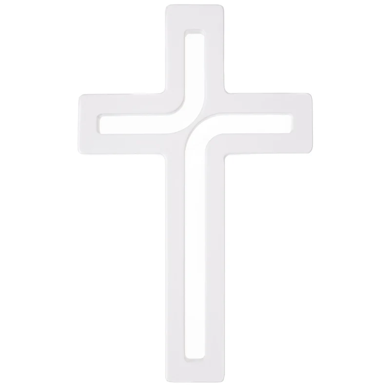 Croce moderna sospesa in legno, colore bianco 18x12x1,5 cm