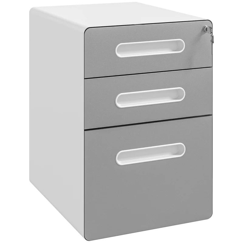 EasyComfort Cassettiera per Ufficio a 3 Cassetti con Serratura, Ruote, Portadocumenti Formato A4, Legale e Lettera, Grigio Chiaro