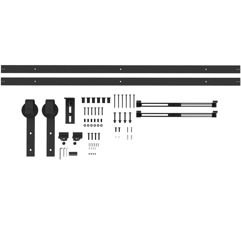 EasyComfort Kit Porta Scorrevole 90kg max Salvaspazio in Acciaio al Carbonio con Accessori 244x0.5x4 cm, Nero
