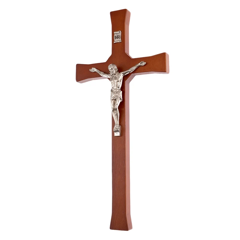 Croce classica di faggio da parete, colore marrone 18x8x1,4 cm