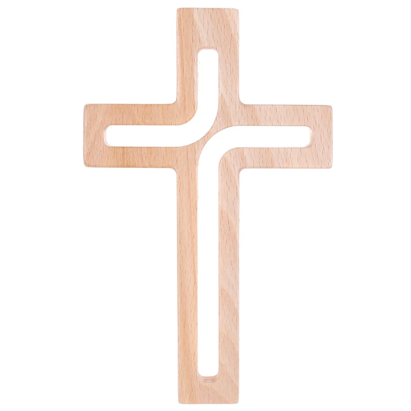 Croce sospesa in legno naturale moderna 25x16x1,6 cm