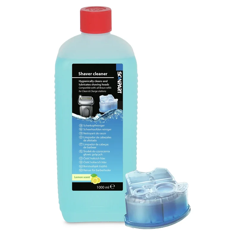 Detergente per testine di rasatura Braun al limone, 1 litro, più ricarica