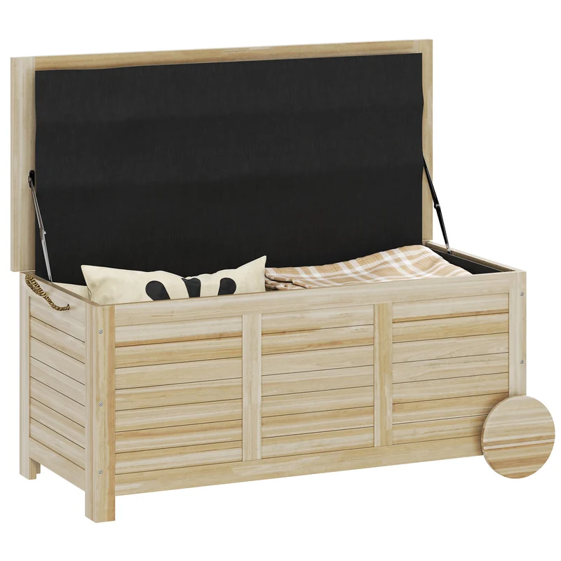 EasyComfort Baule da Esterno 185L a 2 Ruote con Telo Interno e Coperchio, in Legno di Abete, 110x50x50 cm, color Legno