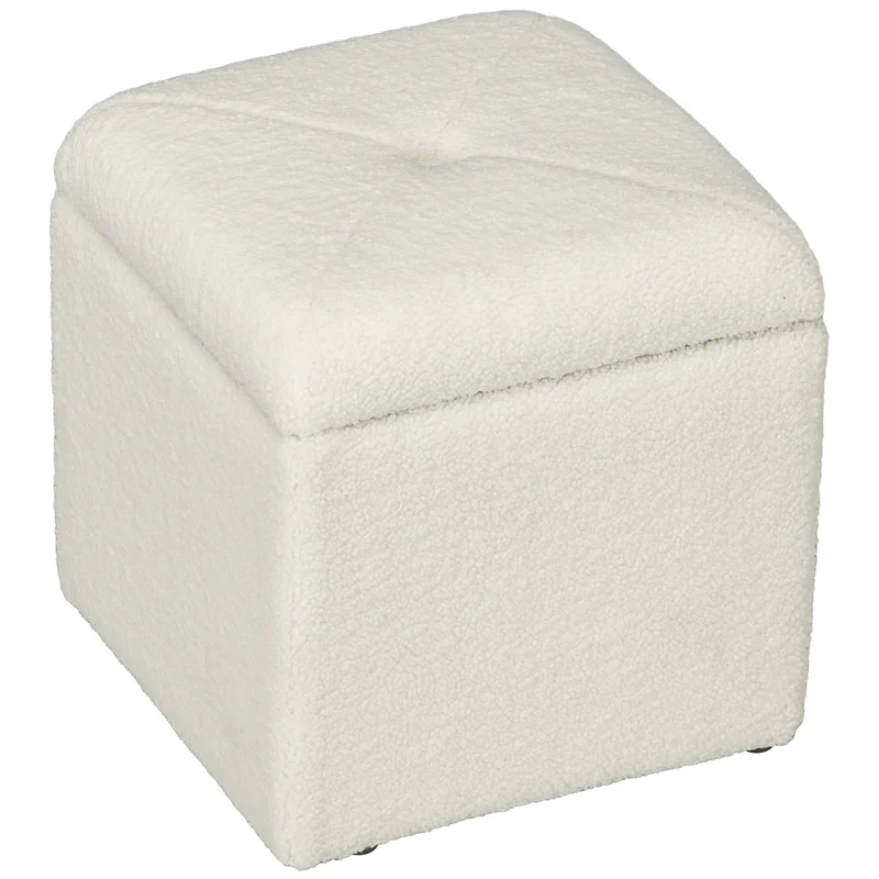 EasyComfort Pouf Contenitore Imbottito in Tessuto Teddy Morbido per Salotto e Camera, 39x39x39cm, Crema