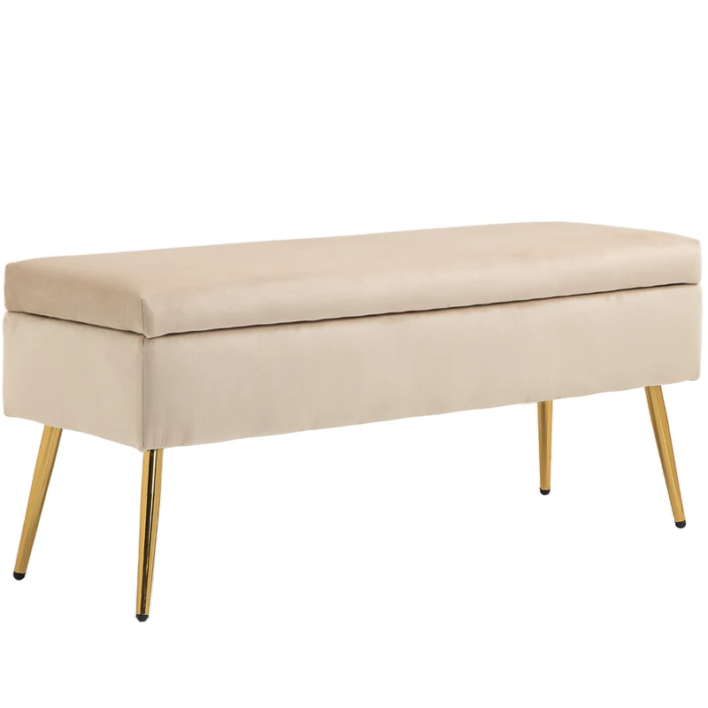 EasyComfort Panca Fondoletto Imbottita da 30.5L con Gambe Affusolate, in Tessuto Effetto Velluto, 102x35x43 cm, Beige