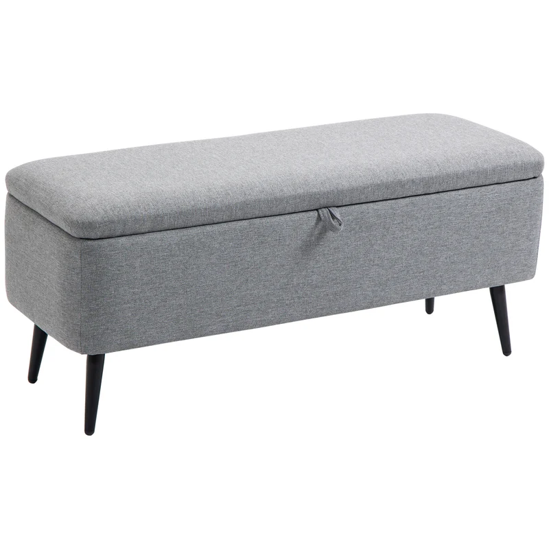 EasyComfort Panca Contenitore in Tessuto Effetto Velluto, per Camera, Soggiorno e Ingresso, 101x38.5x44.5 cm, Grigio
