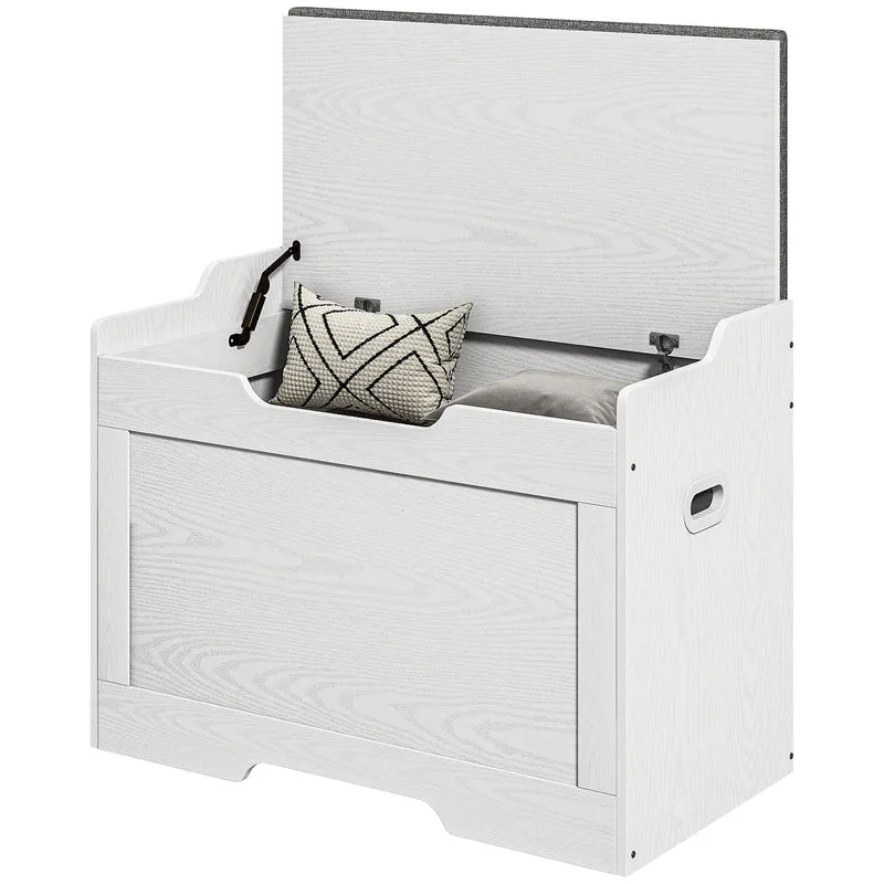 EasyComfort Panca Contenitore da 103L Multifunzione in Legno con Cuscino in Tessuto, 75x40x56cm, Bianco