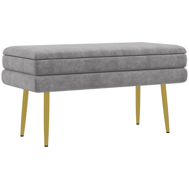 EasyComfort Panca Fondo Letto con Spazio Portaoggetti, in Acciaio e Poliestere, 79.5x37.5x43 cm, Grigia