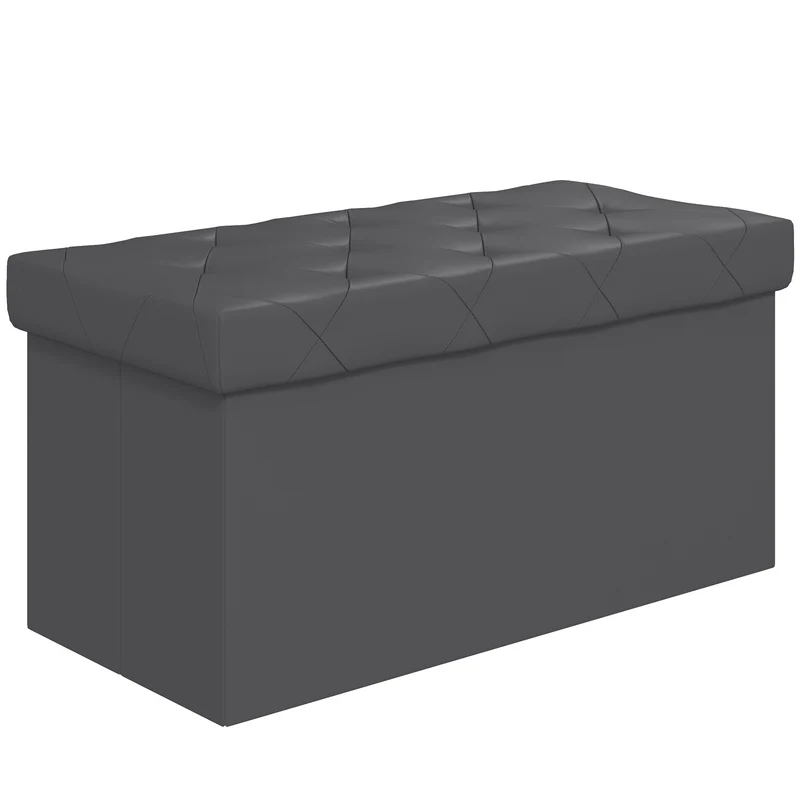EasyComfort Panca Contenitore Pieghevole da 84L, Coperchio Imbottito e Rivestimento Finta Pelle, 76x38x38cm, Grigio