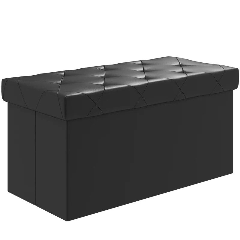 EasyComfort Panca Contenitore Pieghevole da 84L, Coperchio Imbottito e Rivestimento Finta Pelle, 76x38x38cm, Nero