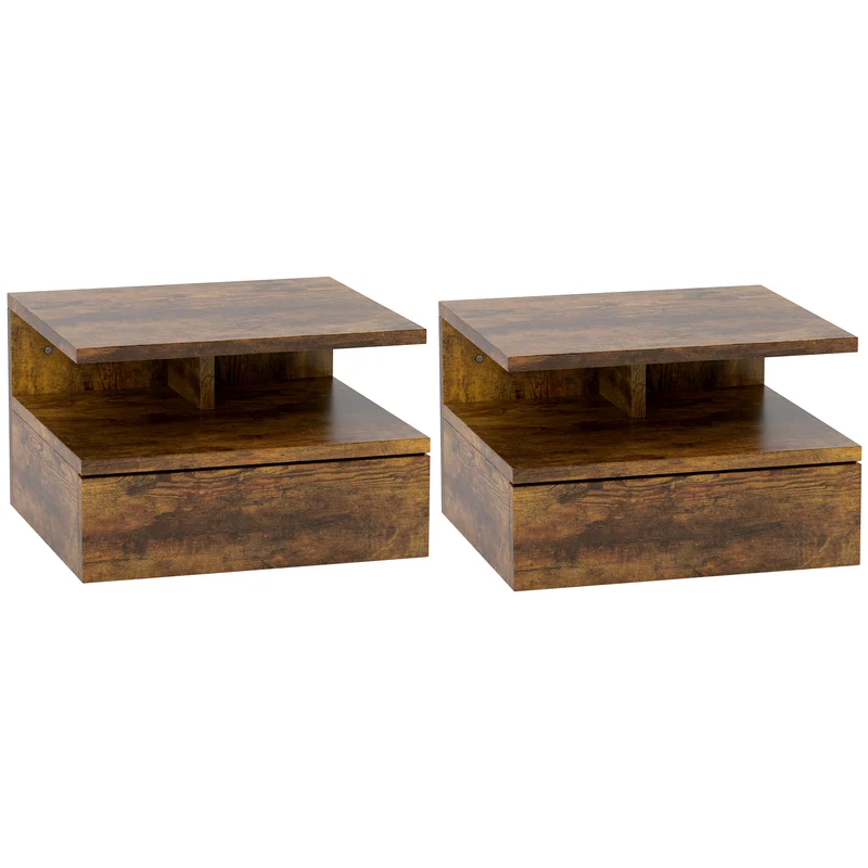 EasyComfort Set da 2 Comodini Sospesi per Camera da Letto con Cassetto e Mensola in Legno 35x32x22.5cm, Marrone