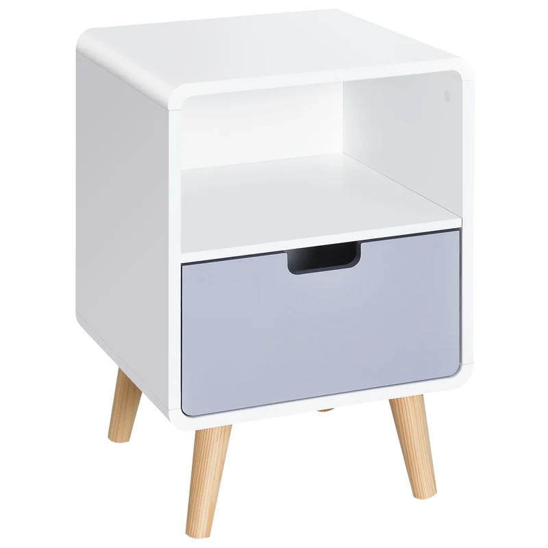 Easycomfort Comodino con Cassetto in MDF e Legno di Pino per Camera da Letto, Soggiorno e Bagno, 40x38x58 cm