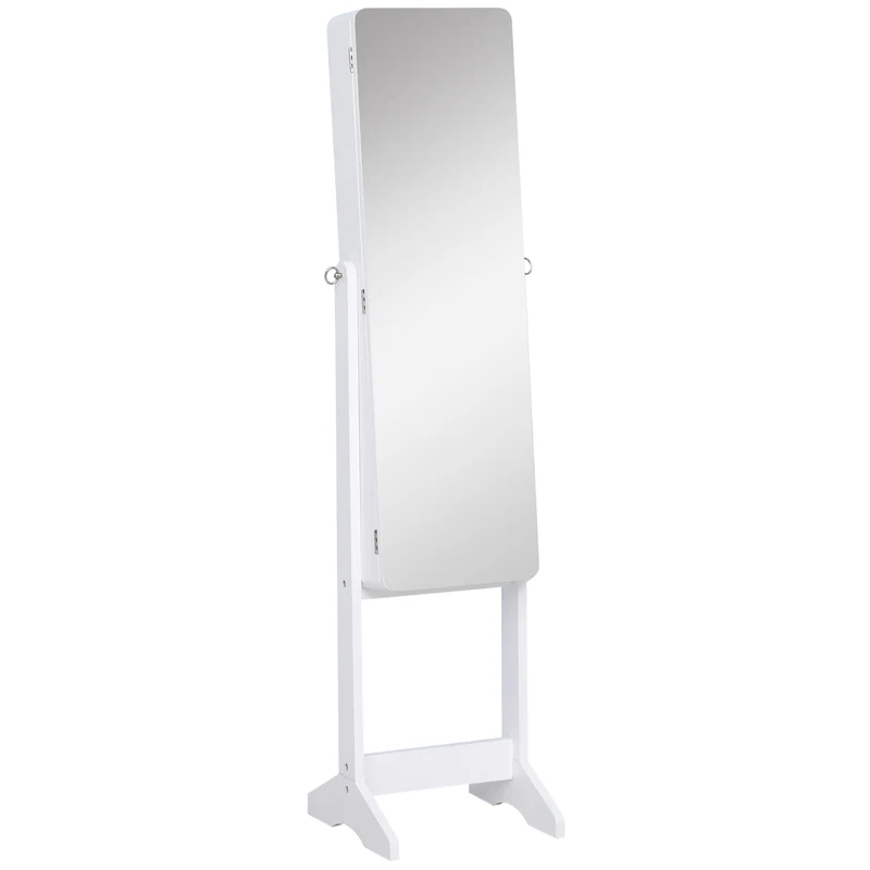 Easycomfort Armadio Portagioie Portagioielli con Specchio Regolabile e Illuminazione LED, Legno, Bianco, 30x146x36 cm