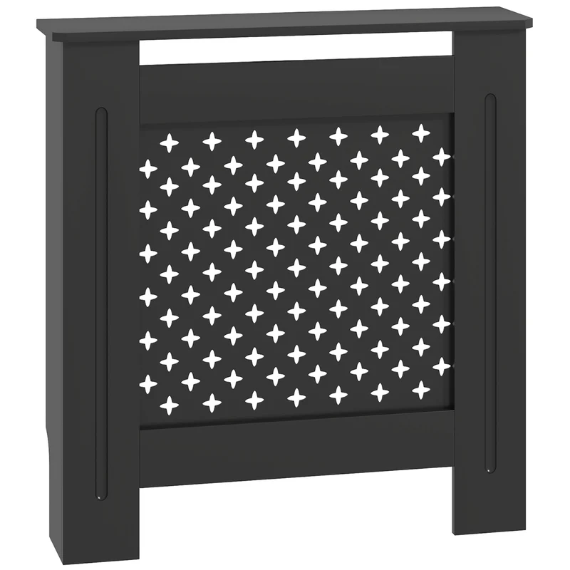 EasyComfort Copritermosifoni in Legno MDF Traforato a Croce con Ripiano e Fissaggio a Muro, 78x19x82 cm, Nero
