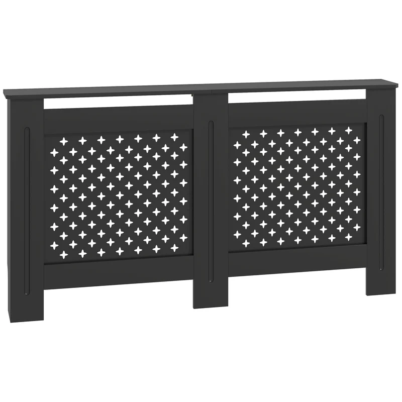 EasyComfort Copritermosifoni in Legno MDF Traforato a Croce con Ripiano e Fissaggio a Muro, 152x19x82 cm, Nero