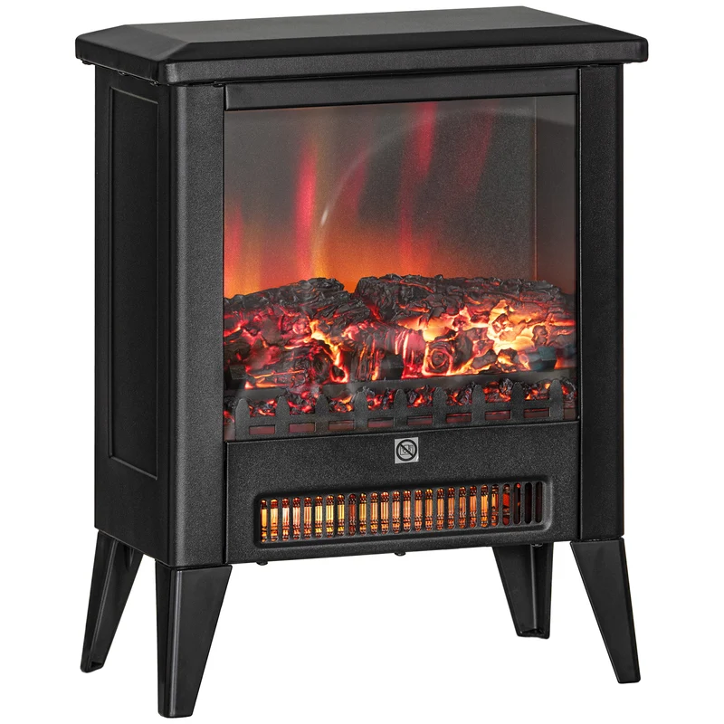 EasyComfort Caminetto Elettrico da 1800W con Effetto Fiamma a 3 Intensità, in Metallo e Vetro, 36x21x47 cm, Nero