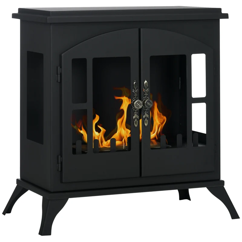 EasyComfort Camino a Bioetanolo in Acciaio Inox con Bruciatore da 0.9L per 3 Ore di Durata, 55x31x55cm, Nero