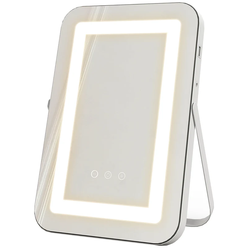 EasyComfort Specchio Trucco con Luci Regolabili a 3 Colori, Presa USB e Specchietto Ingranditore 10x, 31x41.5x3cm, Bianco