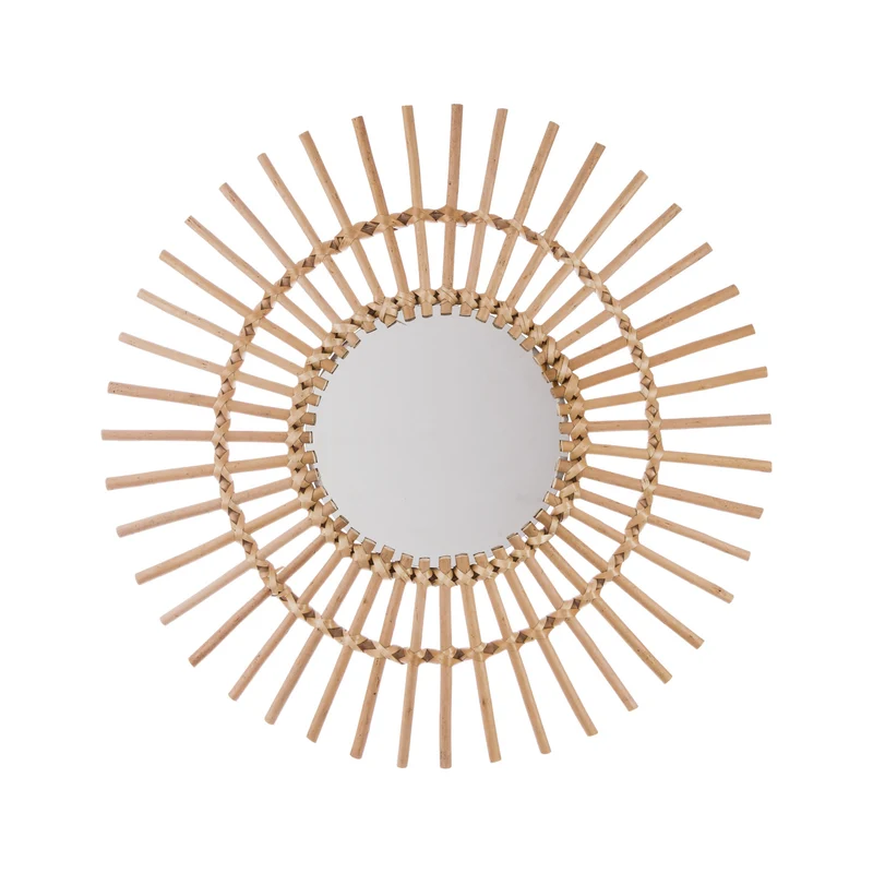 Specchio A Forma Di Sole In Rattan 58x58cm