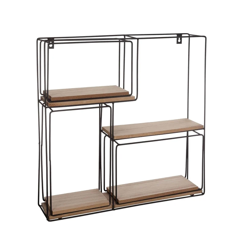 Set 4 Mensole Modulabili da Parete in Legno e Metallo 49x48x9,5cm