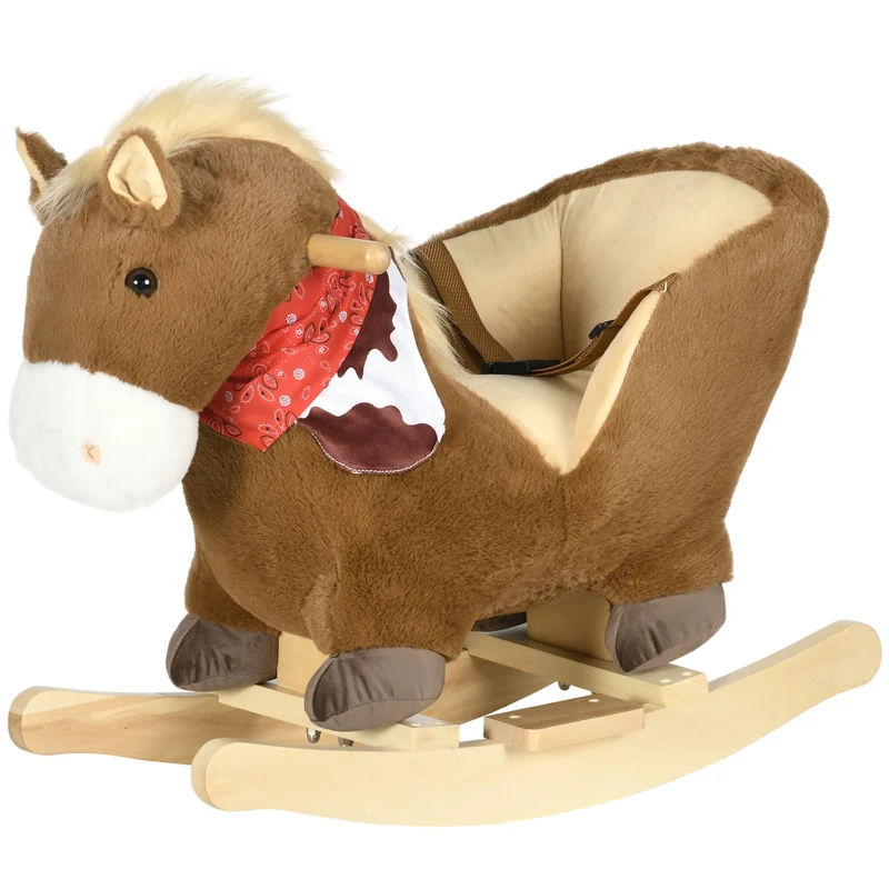 Easycomfort Cavallo a Dondolo per Bambini da 18-36 Mesi con Suoni Realistici, 60x33x50 cm, Marrone e color Legno