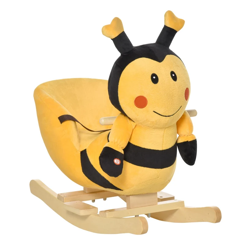 Easycomfort Animale a Dondolo per Bambini a forma di Ape in Legno di Pioppo con Musica, 60x33x45 cm, Giallo e Nero