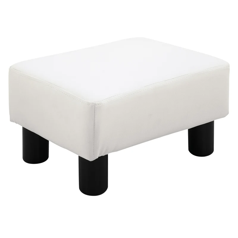 EasyComfort Poggiapiedi Rettangolare Imbottito e Rivestito in Finta Pelle Bianca, per Soggiorno e Ingresso, 40x30x24 cm