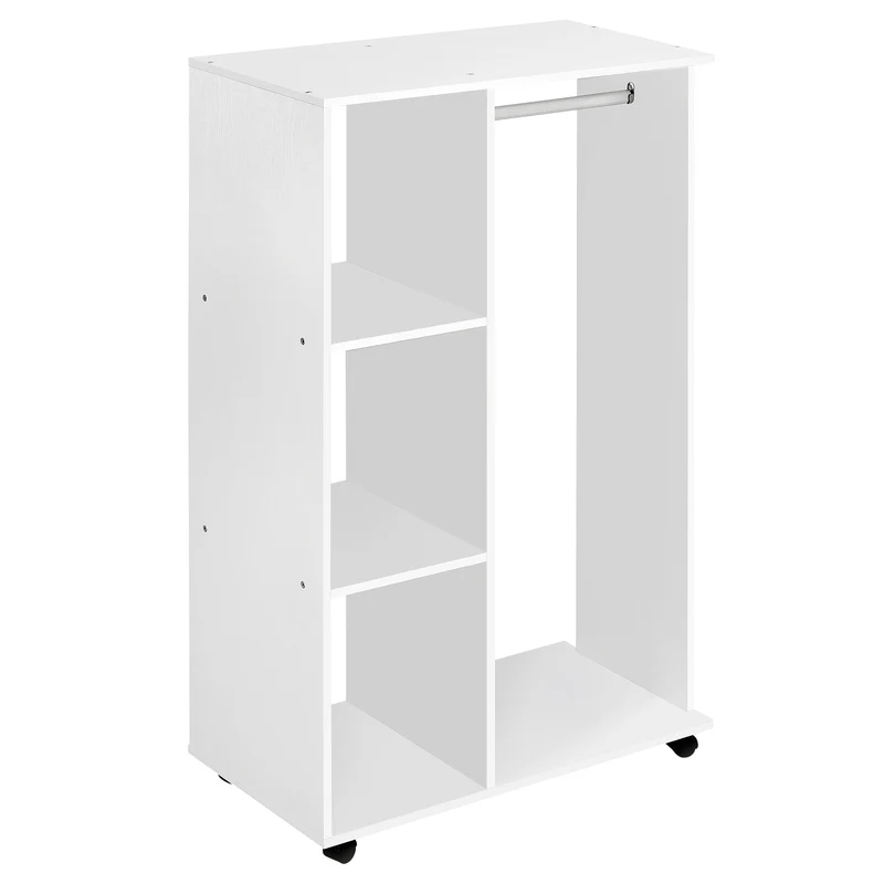 EasyComfortE Armadio Guardaroba con Ruote in Legno, bianco, 80x40x128cm