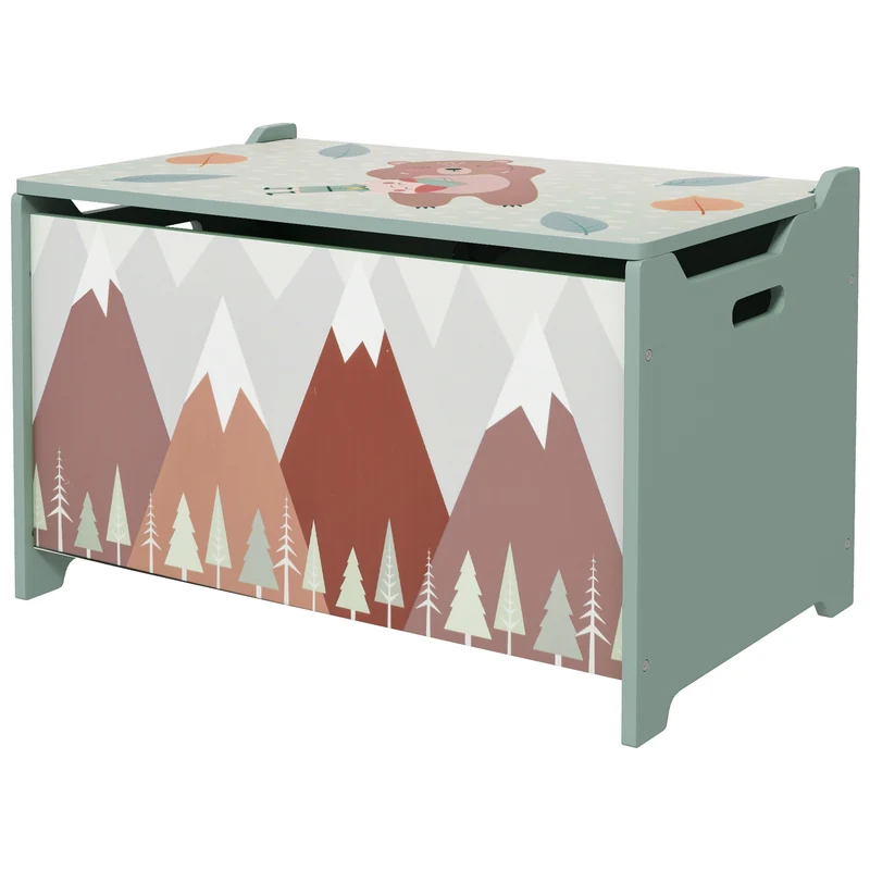EasycomfortZONEKIZ Baule Portagiochi per Bambini con Coperchio e Cerniera di Sicurezza in MDF, 60x37x39cm, Verde